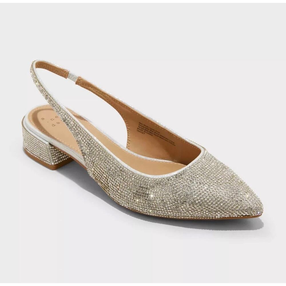 NWT Women's Silver A New Day Elle Rhinestone Slingback Heels - Size 8.5